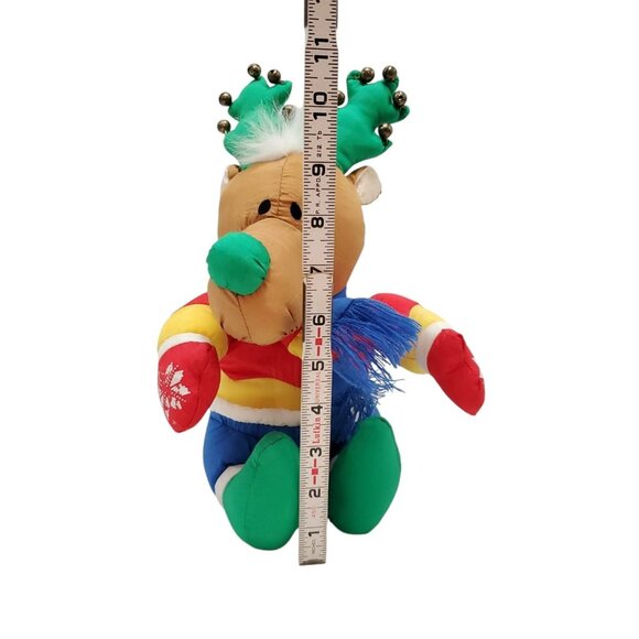 Holiday Polyester Colorful Stuffed Reindeer Toy With Bells & Scarf 12 Inch - Picture 6 of 11